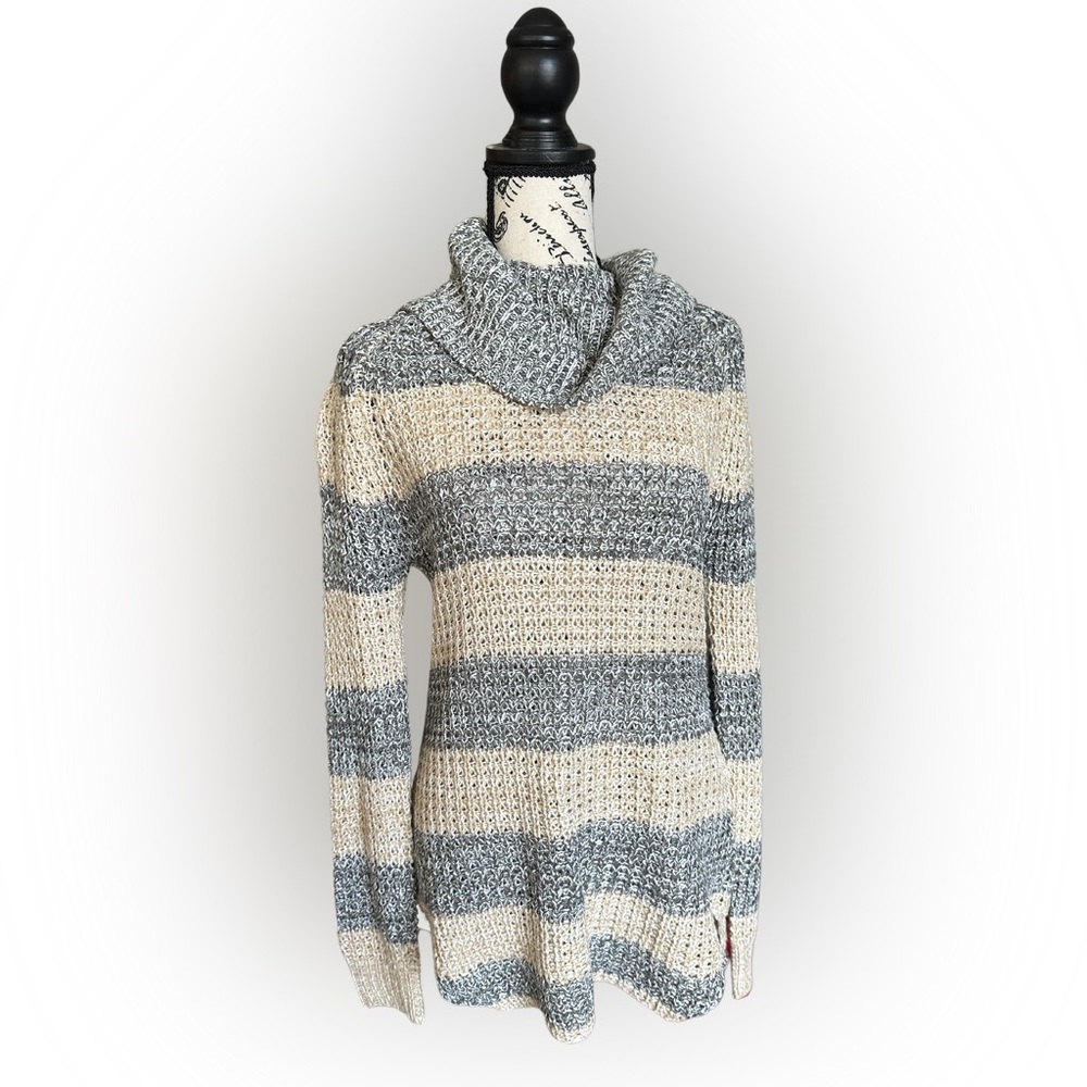 Rue21 Beige & Gray Knit Cowl Neck Sweater Tunic
